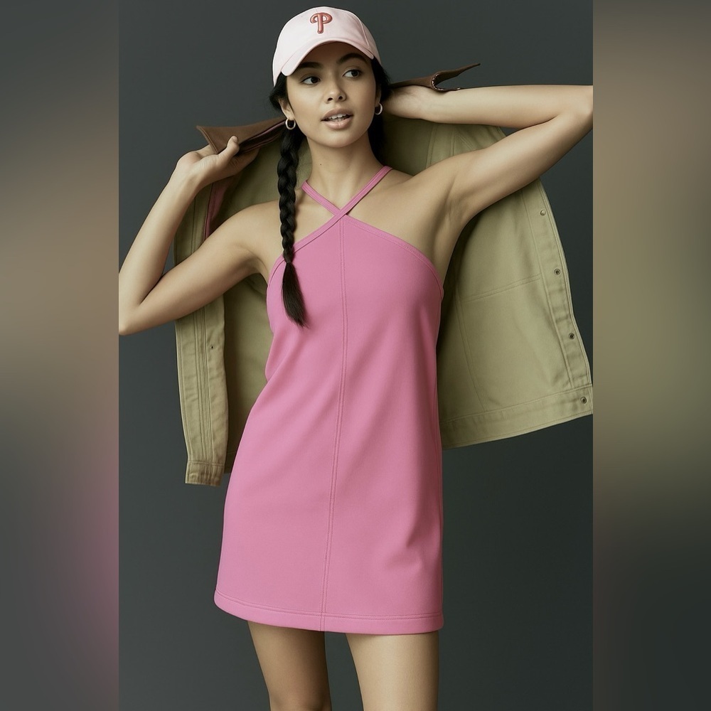 NWT! Anthropologie Pink Daily Practice Halter Mini Dress 🎶 🥝
